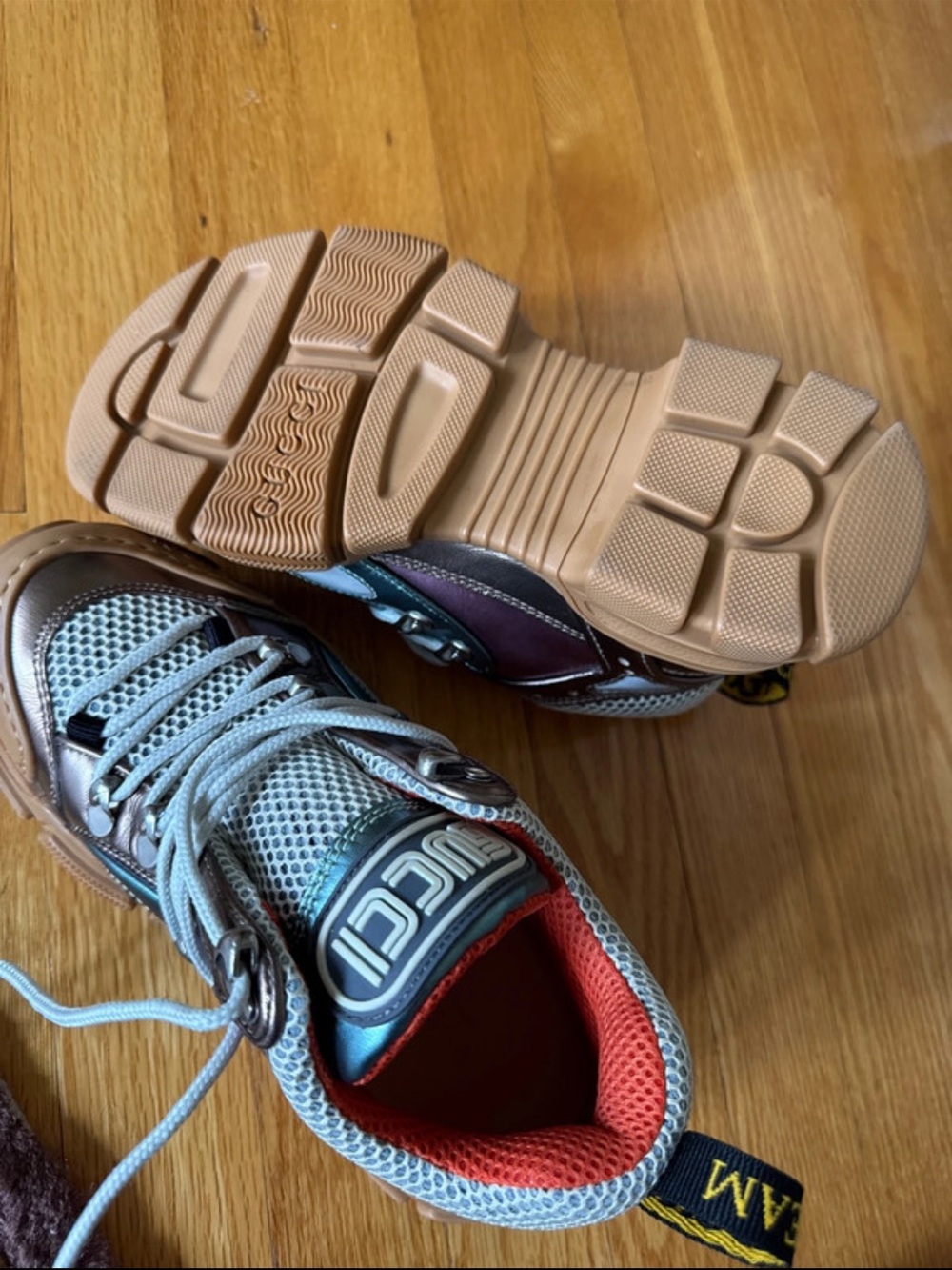 Gucci Metallic Brown, Blue & Orange Chunky Sneakers - Picture 2 of 8